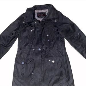 Betsey Johnson Raincoat Women Small Button & Zip Trench Midi Jacket
